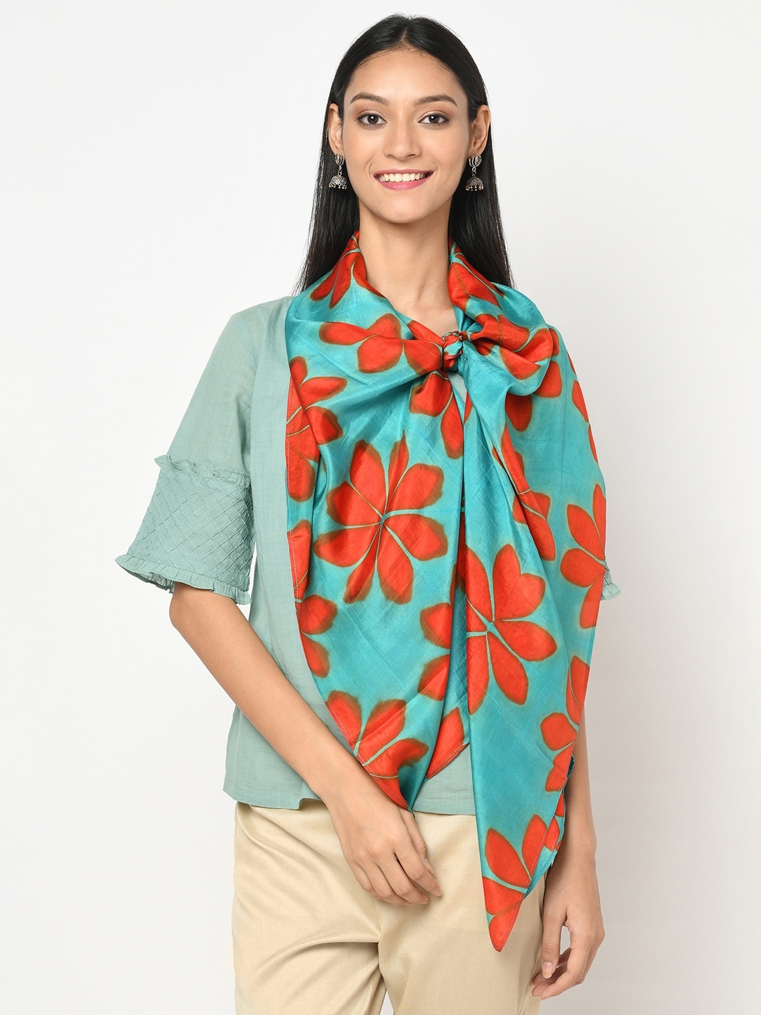 

Fabindia Women Green & Orange Silk Tabby Tie & Dye Shibori Stole