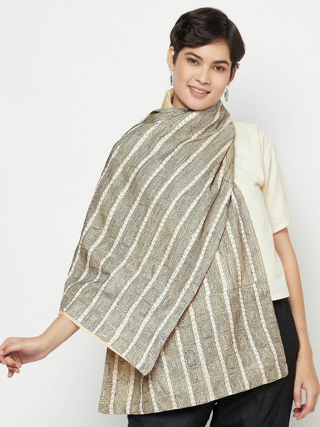 

Fabindia Women Beige Striped Stole