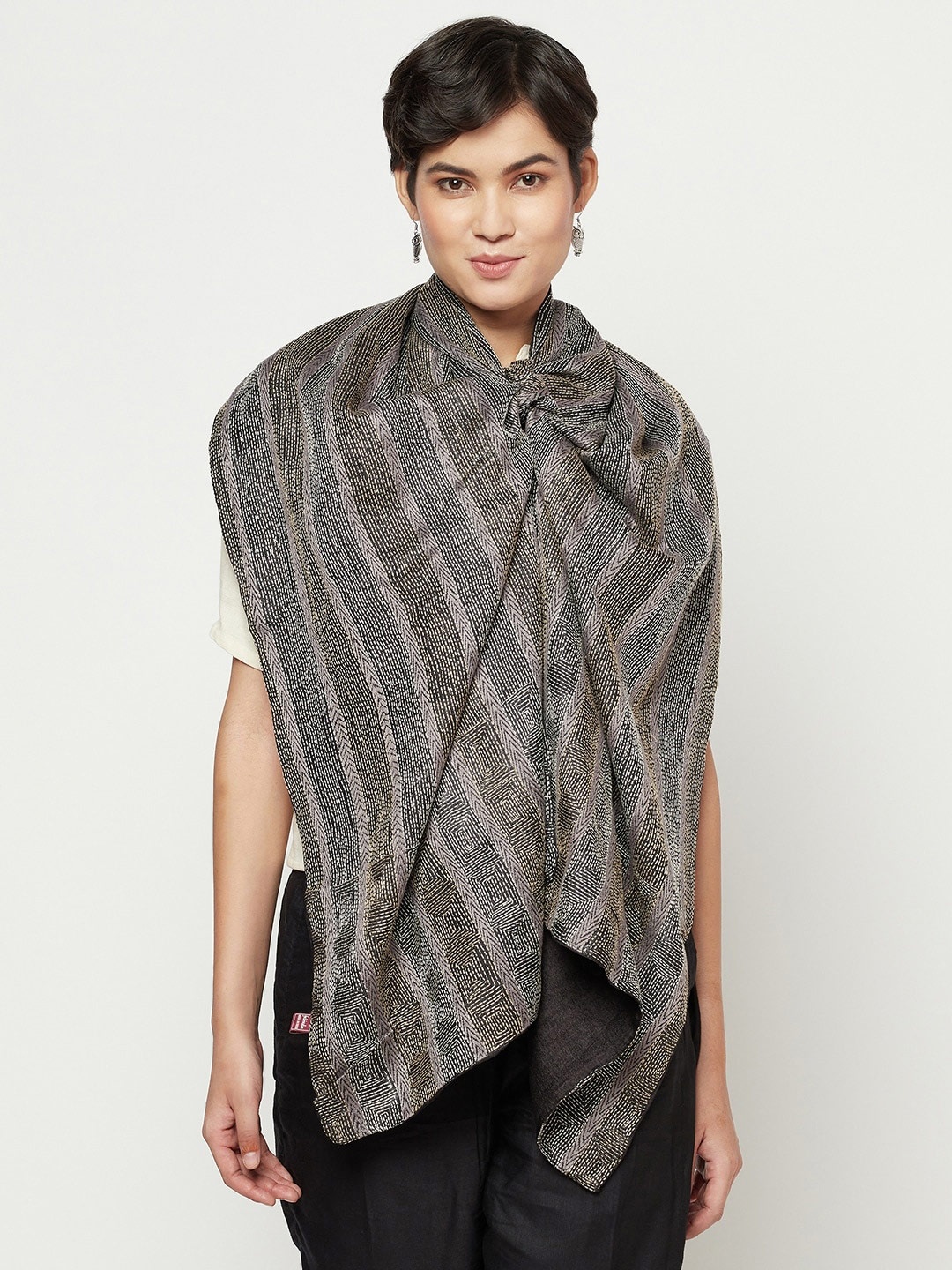 

Fabindia Women Black & Grey Striped Stole