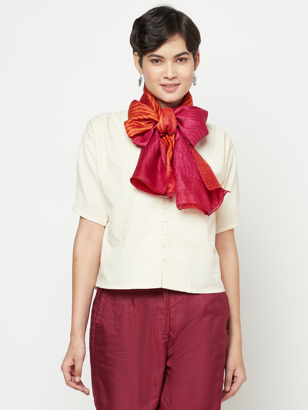 

Fabindia Women Magenta & Orange Printed Stole