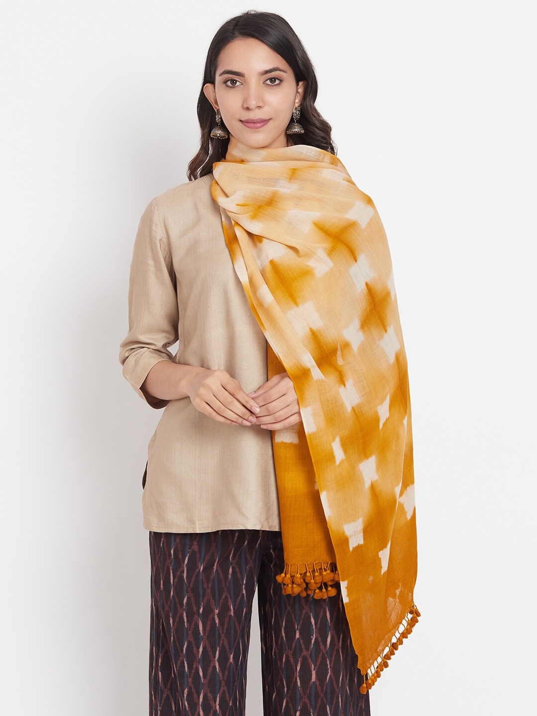 

Fabindia Women Mustard Yellow & White Dyed Woolen Stole