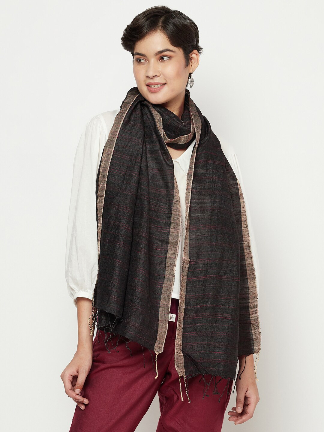 

Fabindia Women Black & Brown Silk Stole
