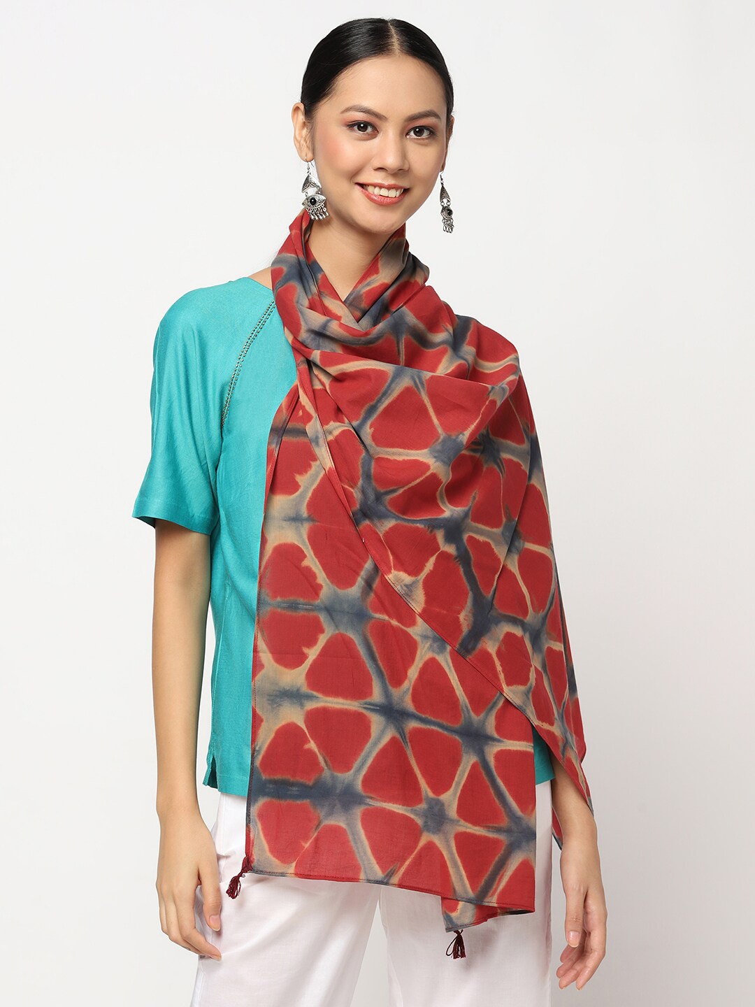 

Fabindia Women Maroon & Grey Printed Stole