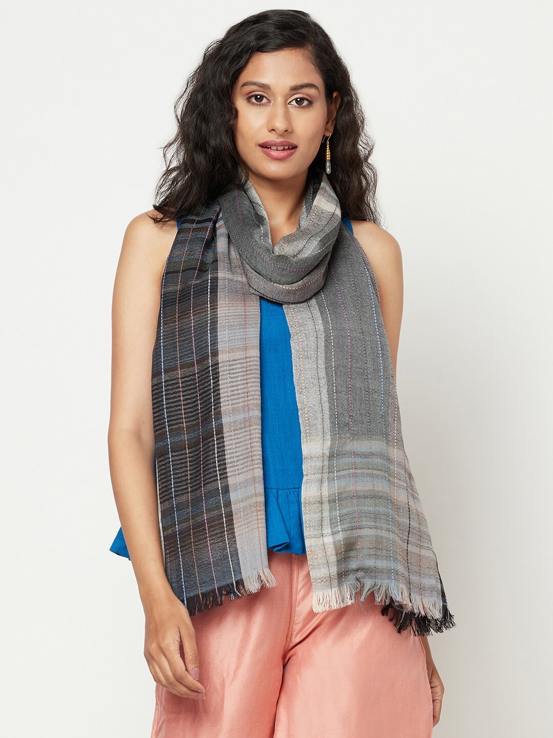 

Fabindia Women Black & Grey Striped Stole