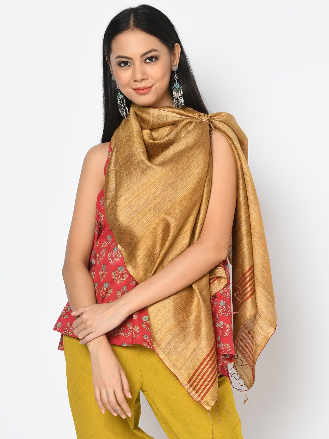 

Fabindia Women Beige & Red Silk Stole