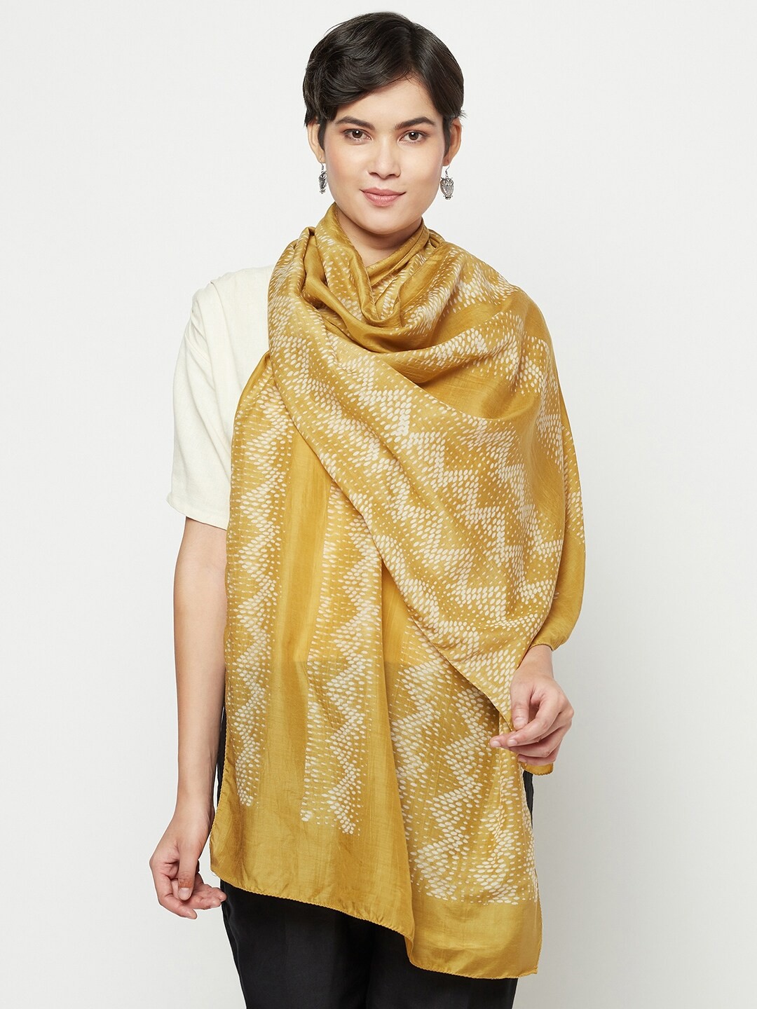 

Fabindia Women Mustard & White Printed Stole