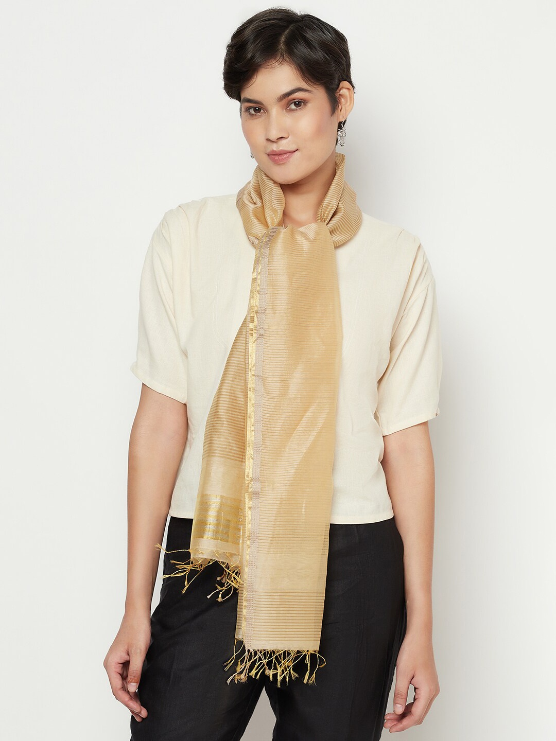 

Fabindia Women Beige Striped Stole