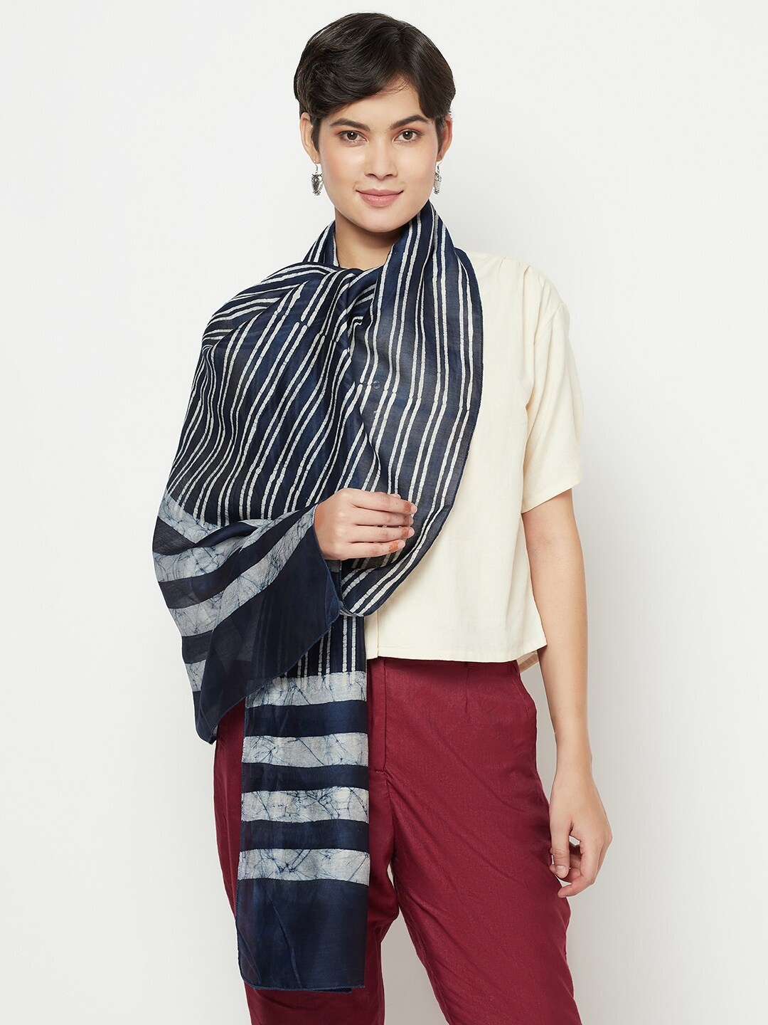 

Fabindia Women Blue & White Striped Stole