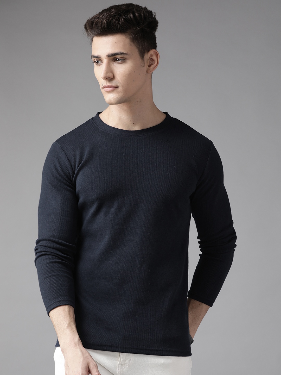 

The Dry State Men Navy Blue Pure Cotton Solid T-shirt