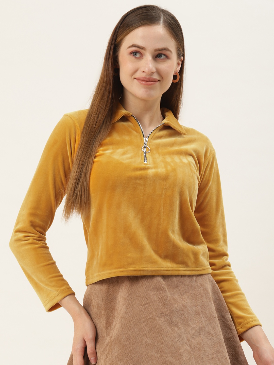 

BROOWL Mustard Yellow Velvet Regular Top
