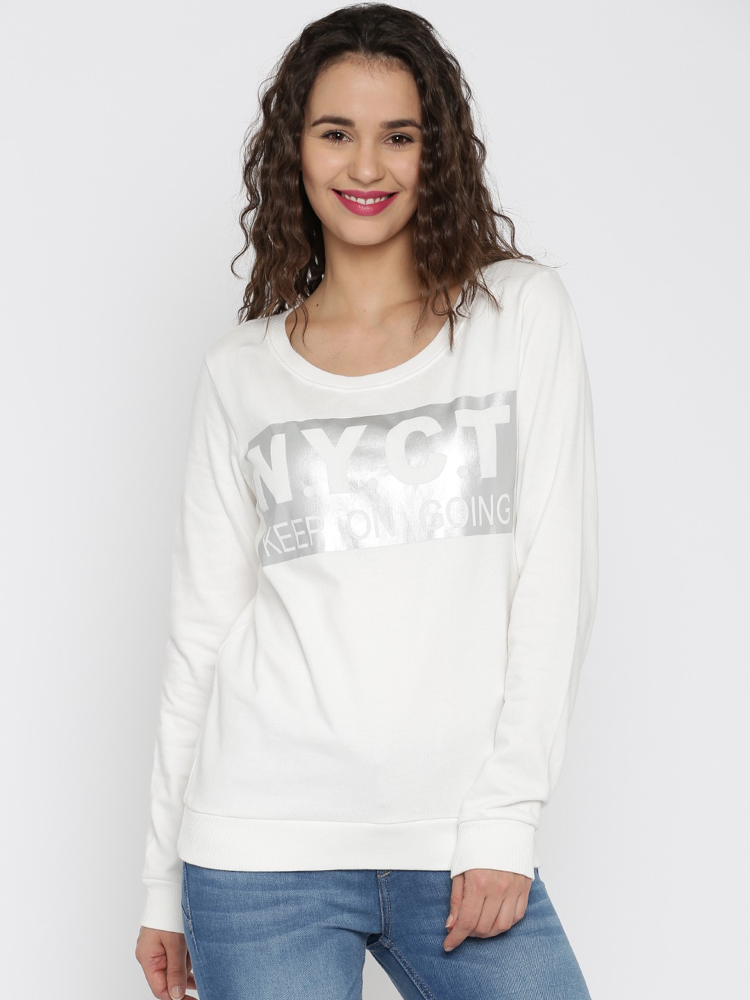 

Flying Machine Women White Printed NYC Sweatshirt