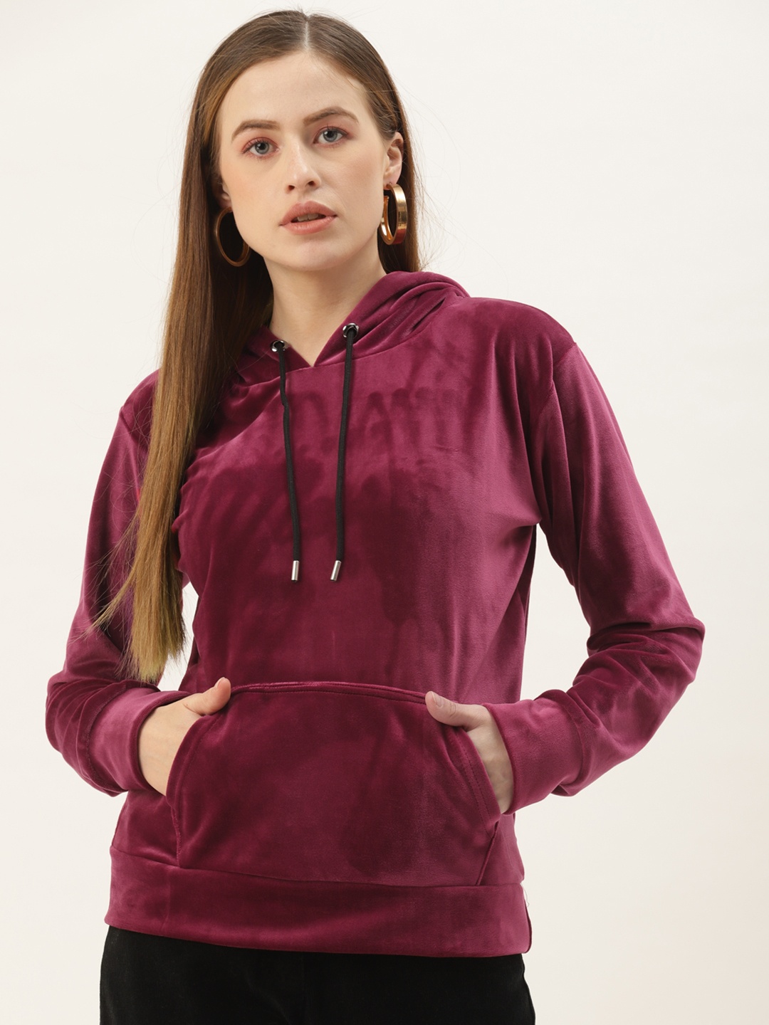 

BROOWL Women Maroon Hooded Sweatshirt