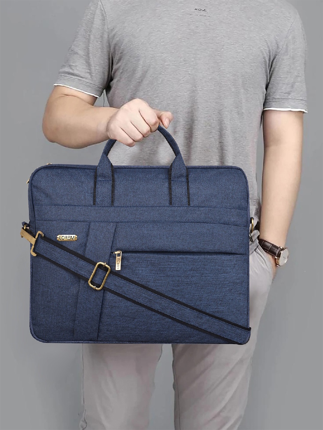 

LOREM Unisex Navy Blue Linen Laptop Bag