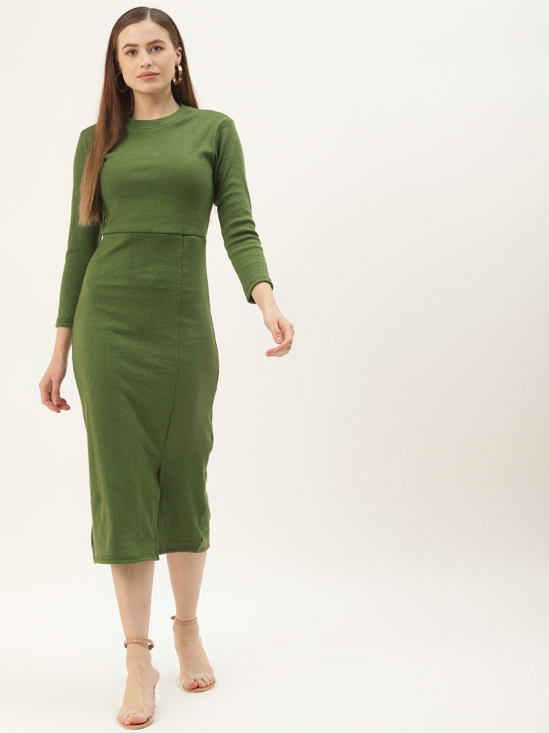 

BROOWL Green Crepe Bodycon Midi Dress