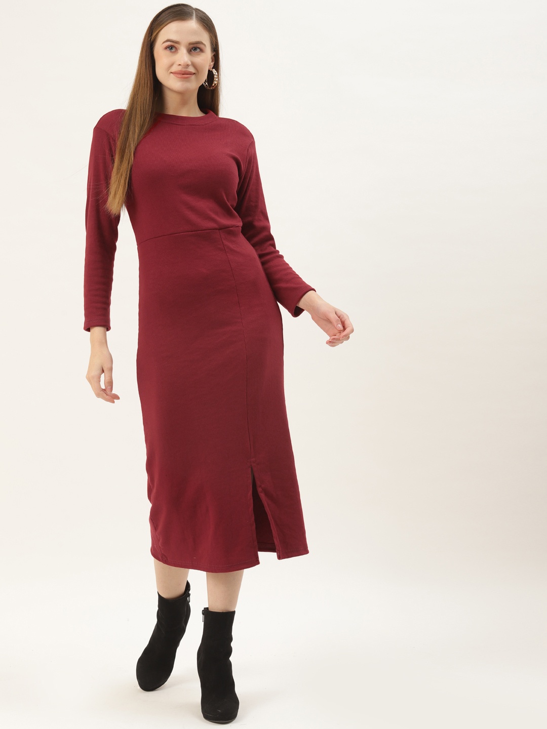 

BROOWL Red Crepe Bodycon Midi Dress