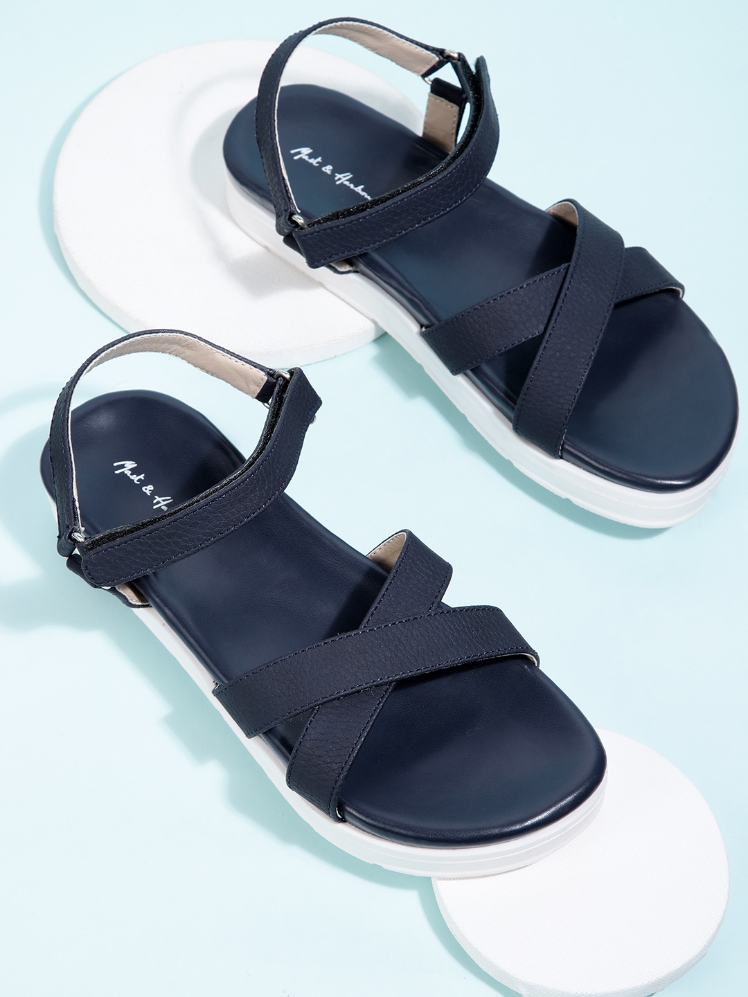 

Mast & Harbour Women Strappy Open Toe Flats, Navy blue