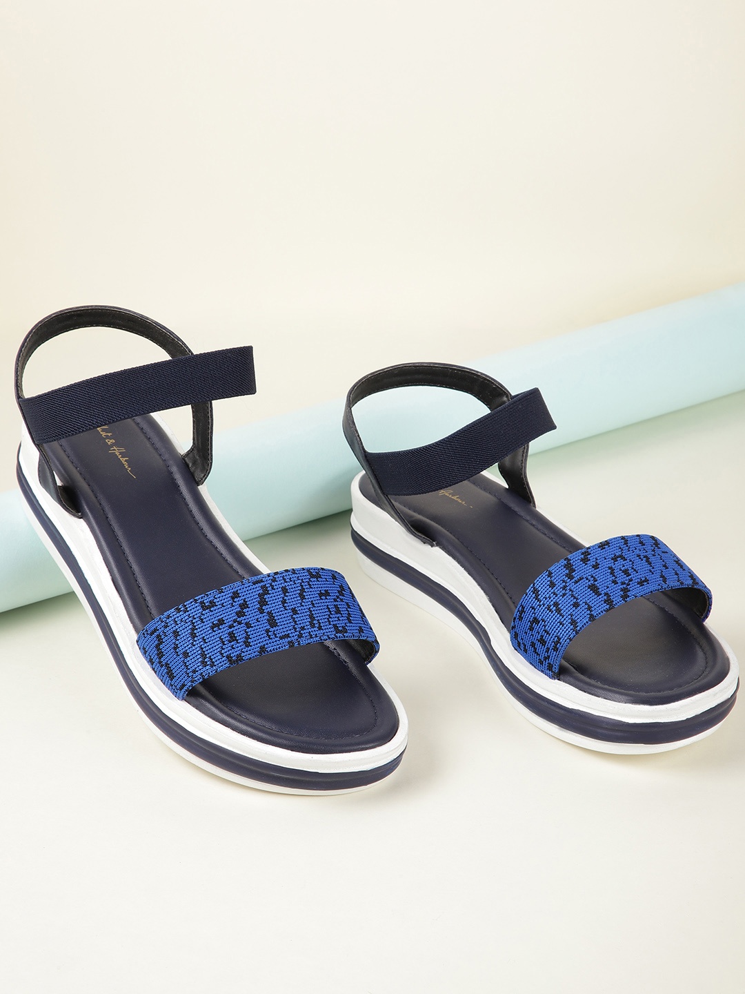 

Mast & Harbour Women Woven Design Open Toe Flats, Blue