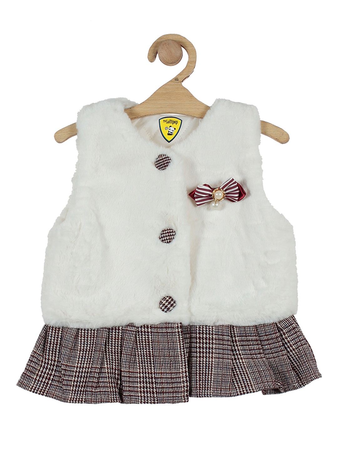 

Lil Lollipop Girls White Cotton Geometric Checked Jacket