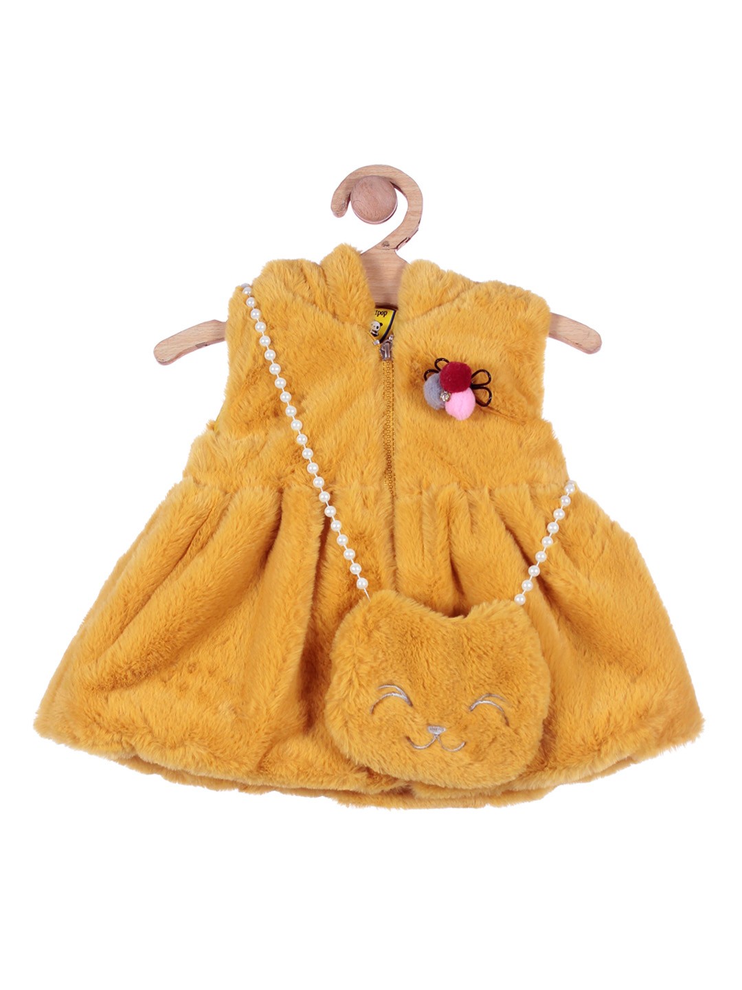 

Lil Lollipop Girls Mustard Yellow Fleece Hooded Tailored Jacket With Bag