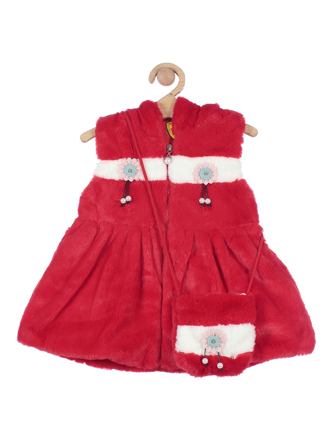 

Lil Lollipop Girls Red Longline Pure Cotton Hooded Padded Jacket With Bag