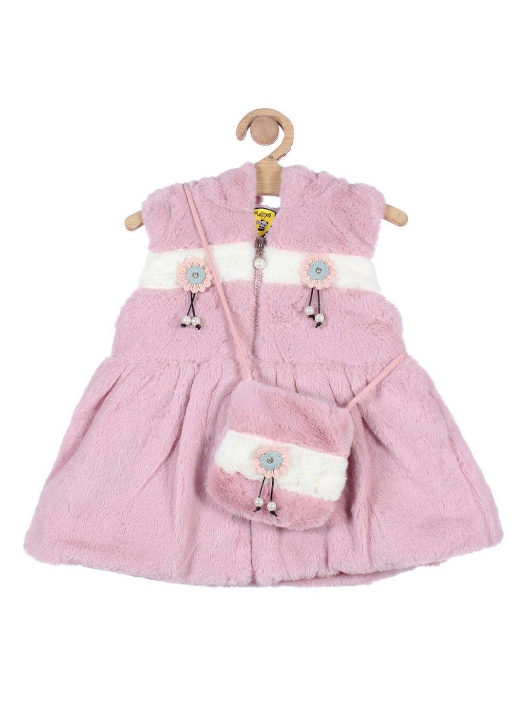 

Lil Lollipop Girls Mauve Longline Pure Cotton Hooded Padded Jacket With Bag