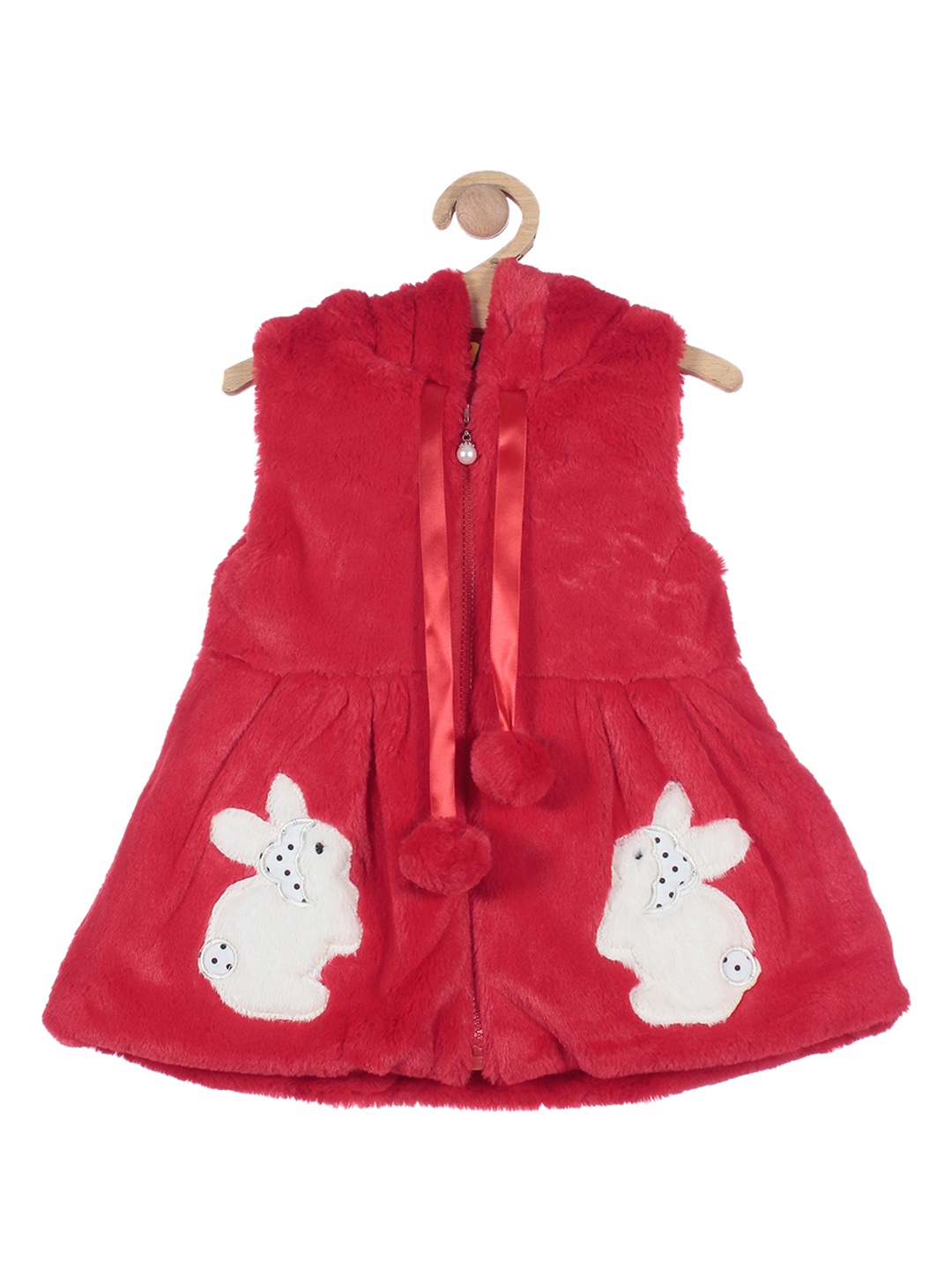 

Lil Lollipop Girls Red Fleece Hooded Tailored Jacket with Patchwork