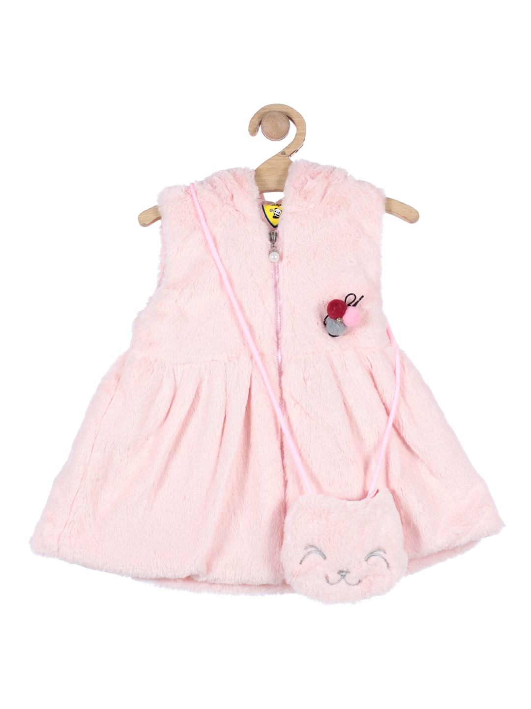 

Lil Lollipop Girls Pink Cotton Hooded Tailored Jacket with Sling Bag