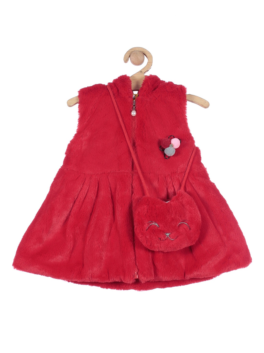 

Lil Lollipop Girls Red Cotton Hooded Tailored Jacket with Sling Bag