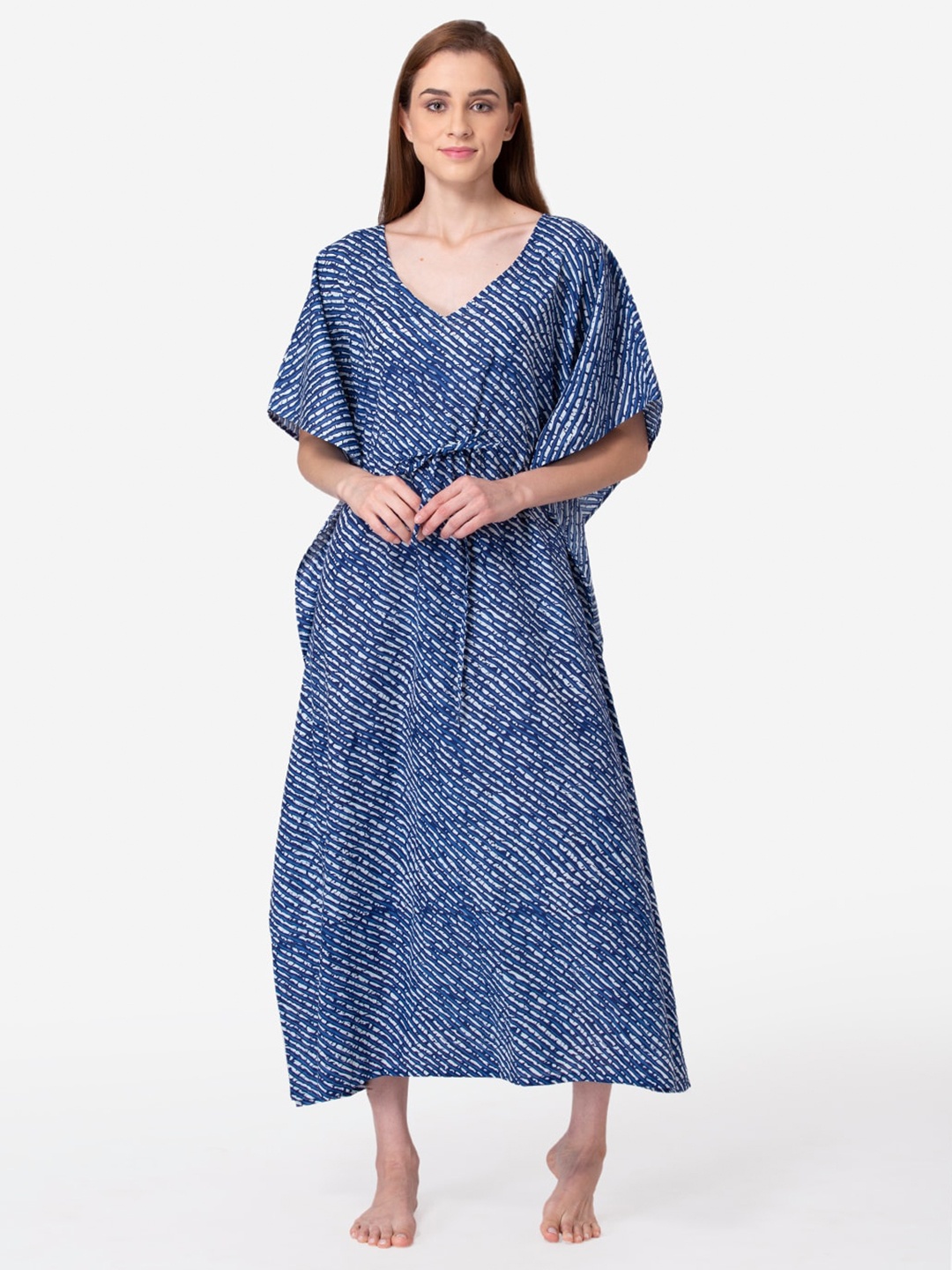 

ETC Blue Printed kaftan Maxi Nightdress