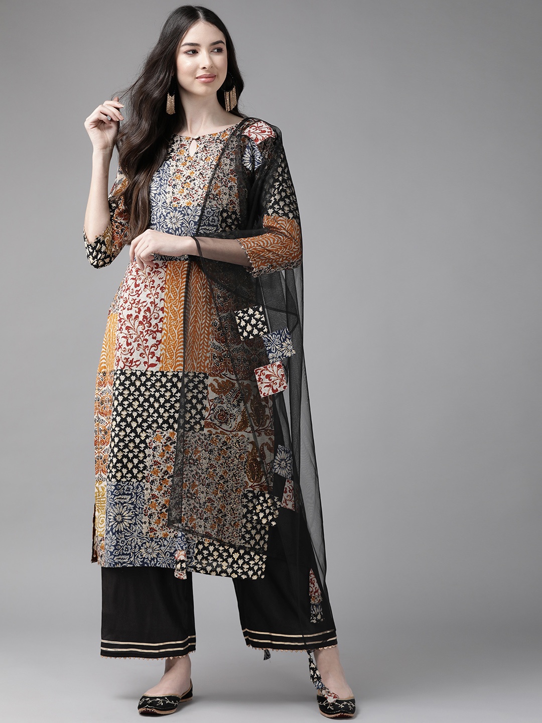 

Indo Era Women Multicoloured Ethnic Motifs Printed Kurta with Palazzos & Dupatta, Multi