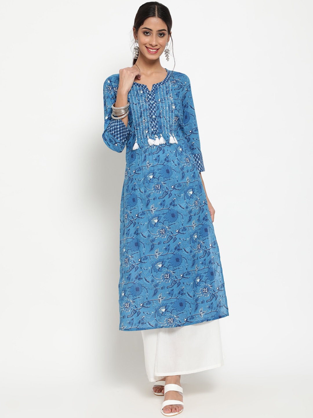 

antaran Women Blue Floral Printed Kurta