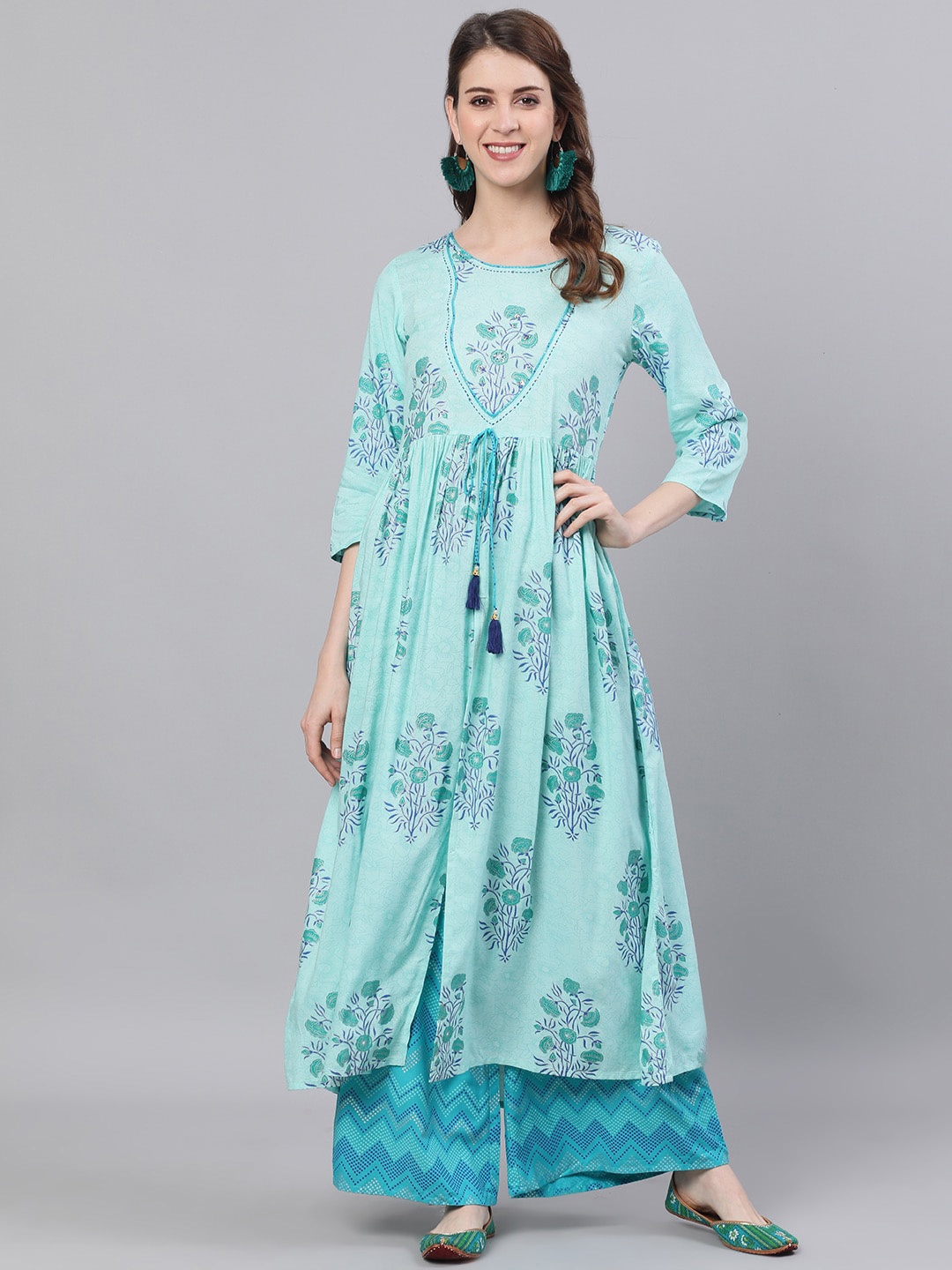 

antaran Women Blue Ethnic Motifs Printed Regular Pure Cotton Kurta with Palazzos