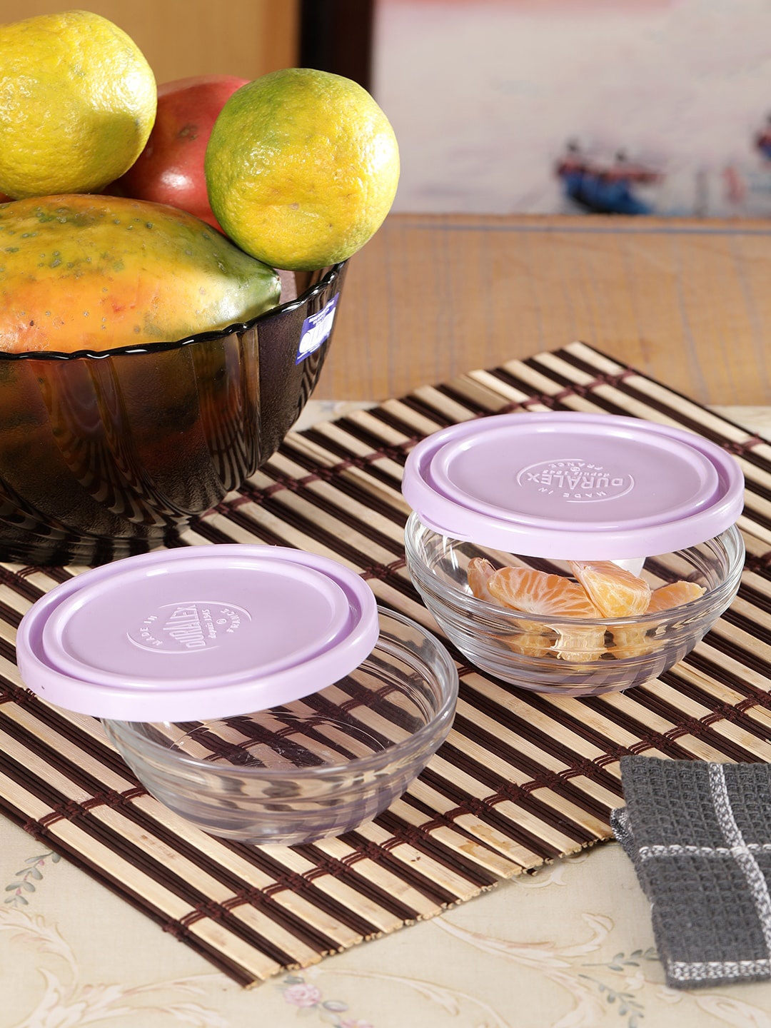 

DURALEX Transparent 2 Pcs Round Food Container with Purple Lid 310 Ml