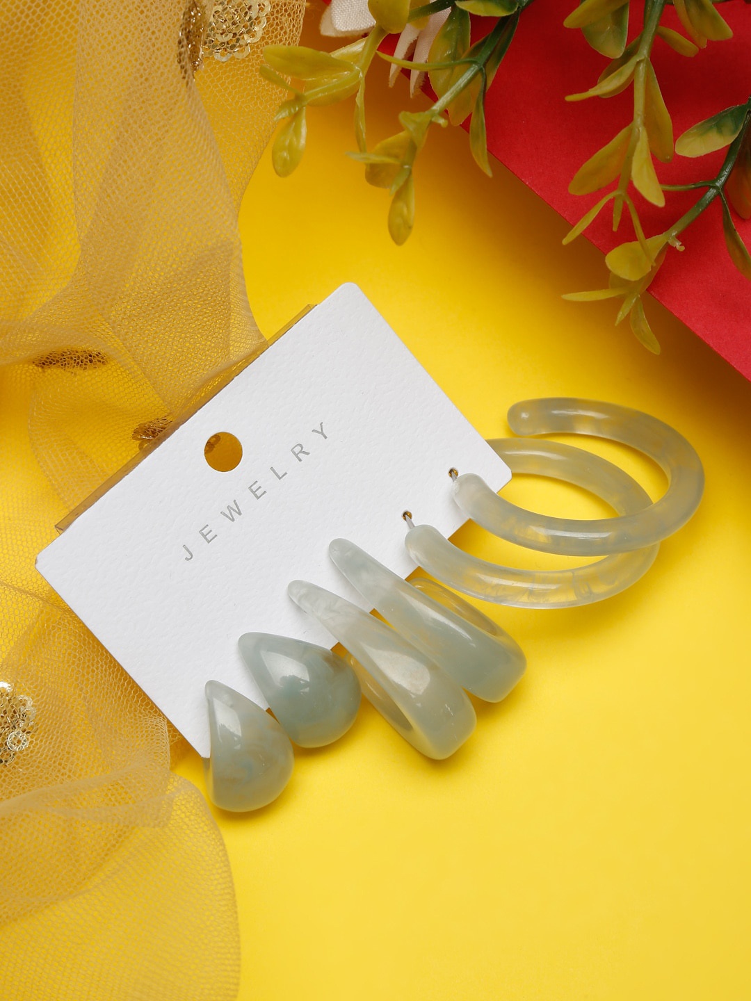 

Celena Cole Woman Set of 3 Grey Contemporary Studs Earrings