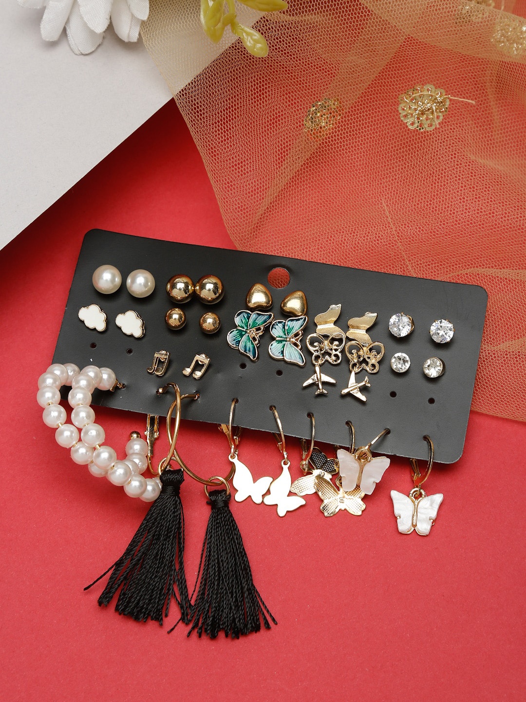 

Celena Cole Set of 34 Gold-Toned & White Contemporary Studs Earrings