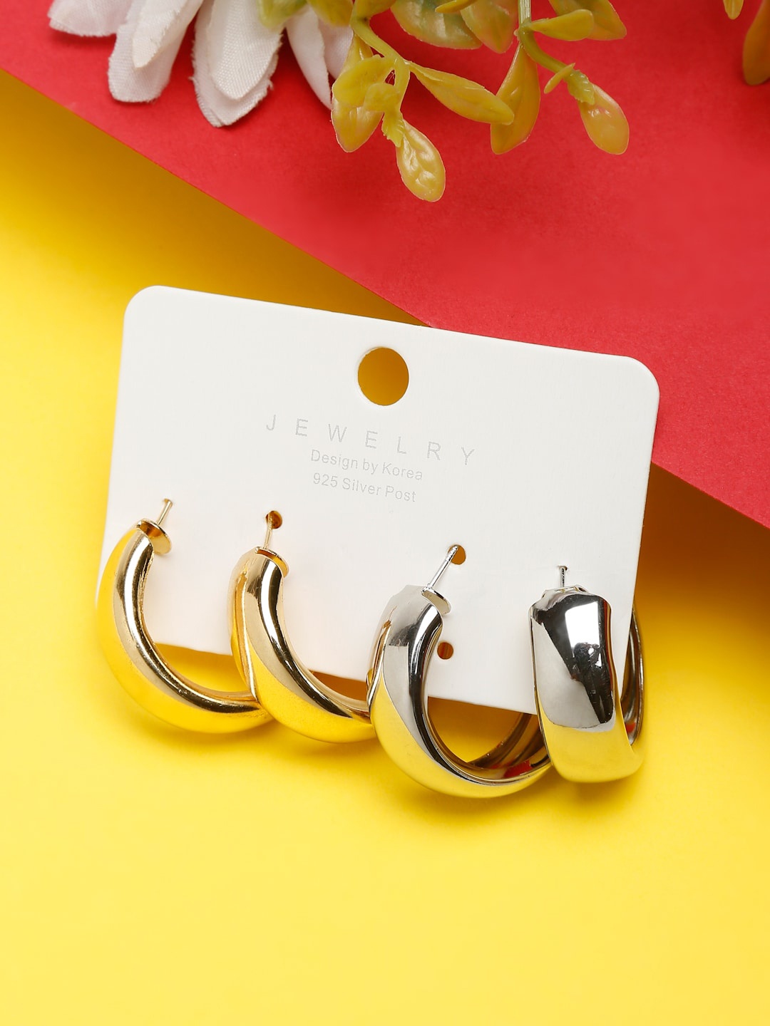 

Celena Cole Set Of 2 Silver-Toned & Gold-Toned Classic Hoop Earrings