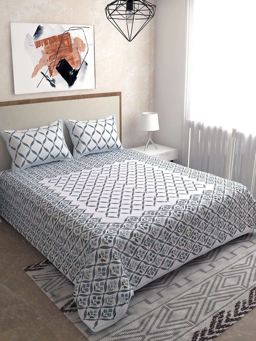 

Salona Bichona Grey Abstract 120 TC 1 King Bedsheet with 2 Pillow Covers