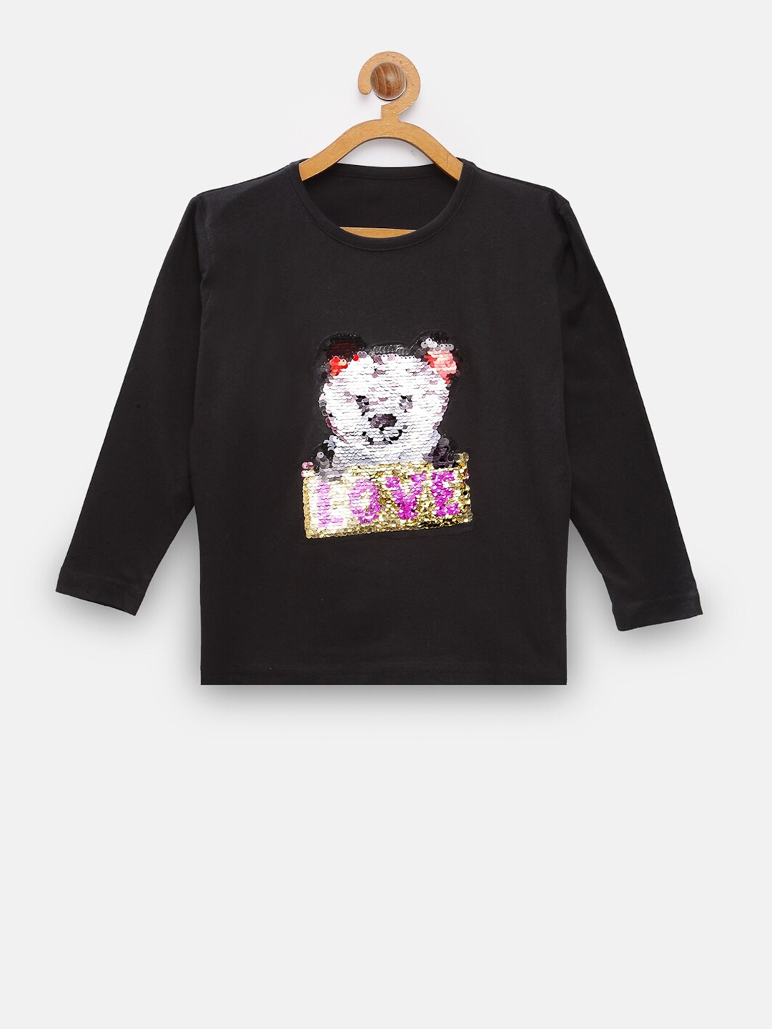 

NYNSH Girls Black Printed Applique T-shirt