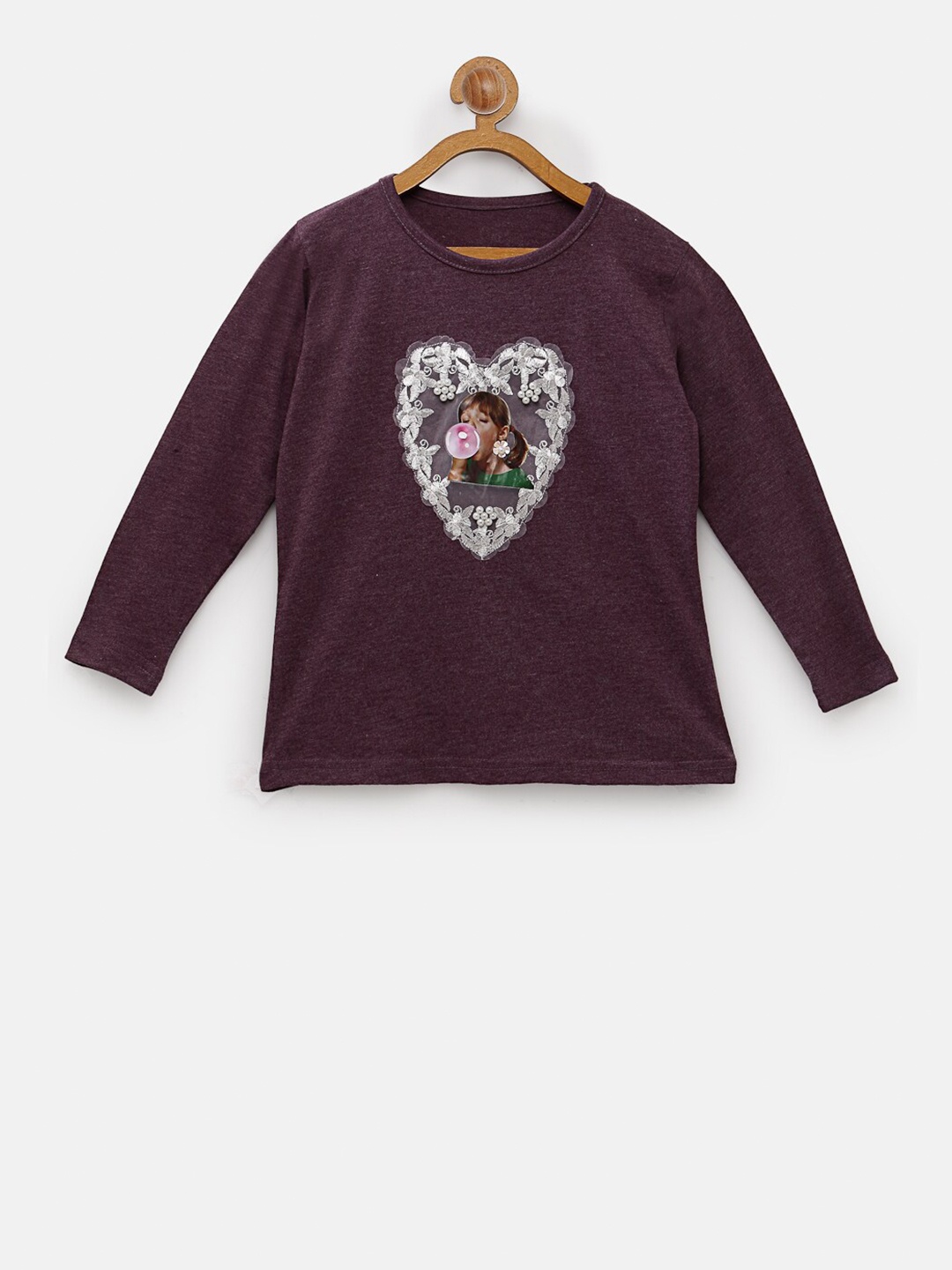 

NYNSH Girls Purple Printed Applique T-shirt