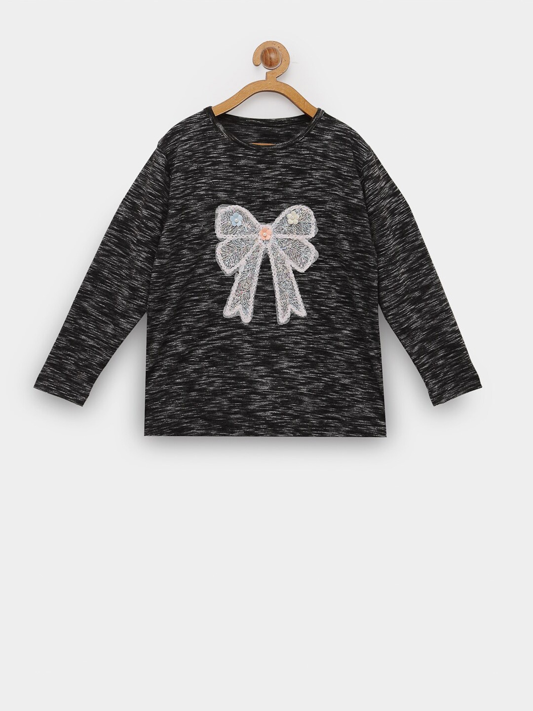 

NYNSH Girls Black Printed Applique T-shirt