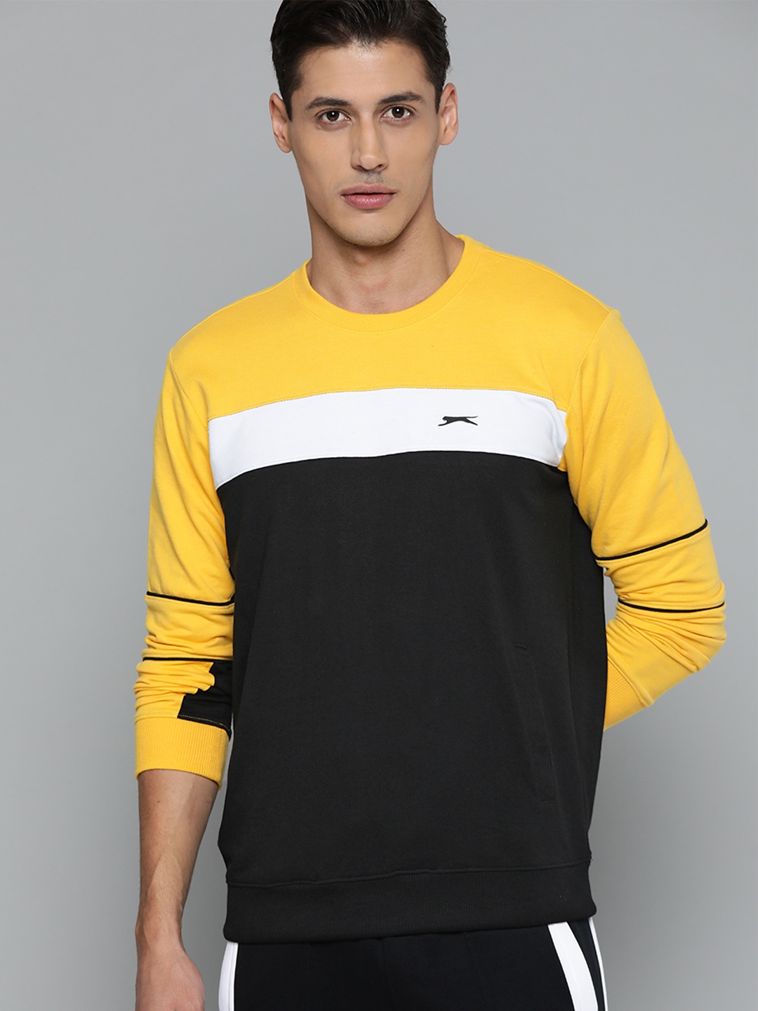 

Slazenger Men Mustard Yellow & Black Colourblocked Sweatshirt