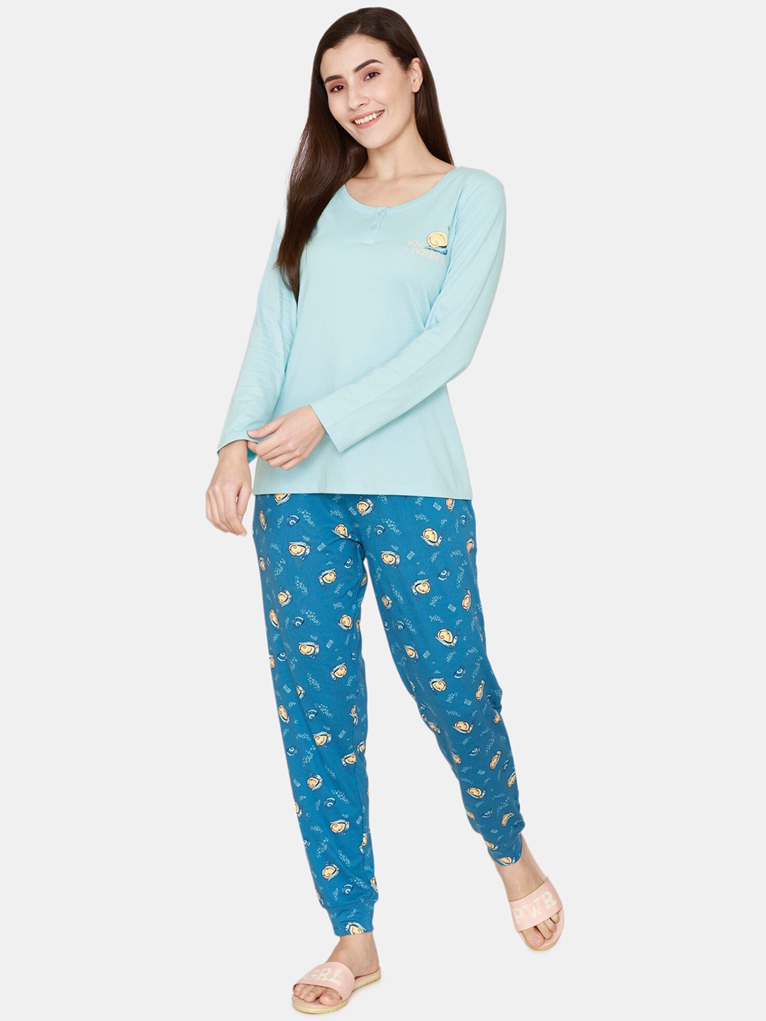 

Zivame Women Blue Printed Night Suit Set