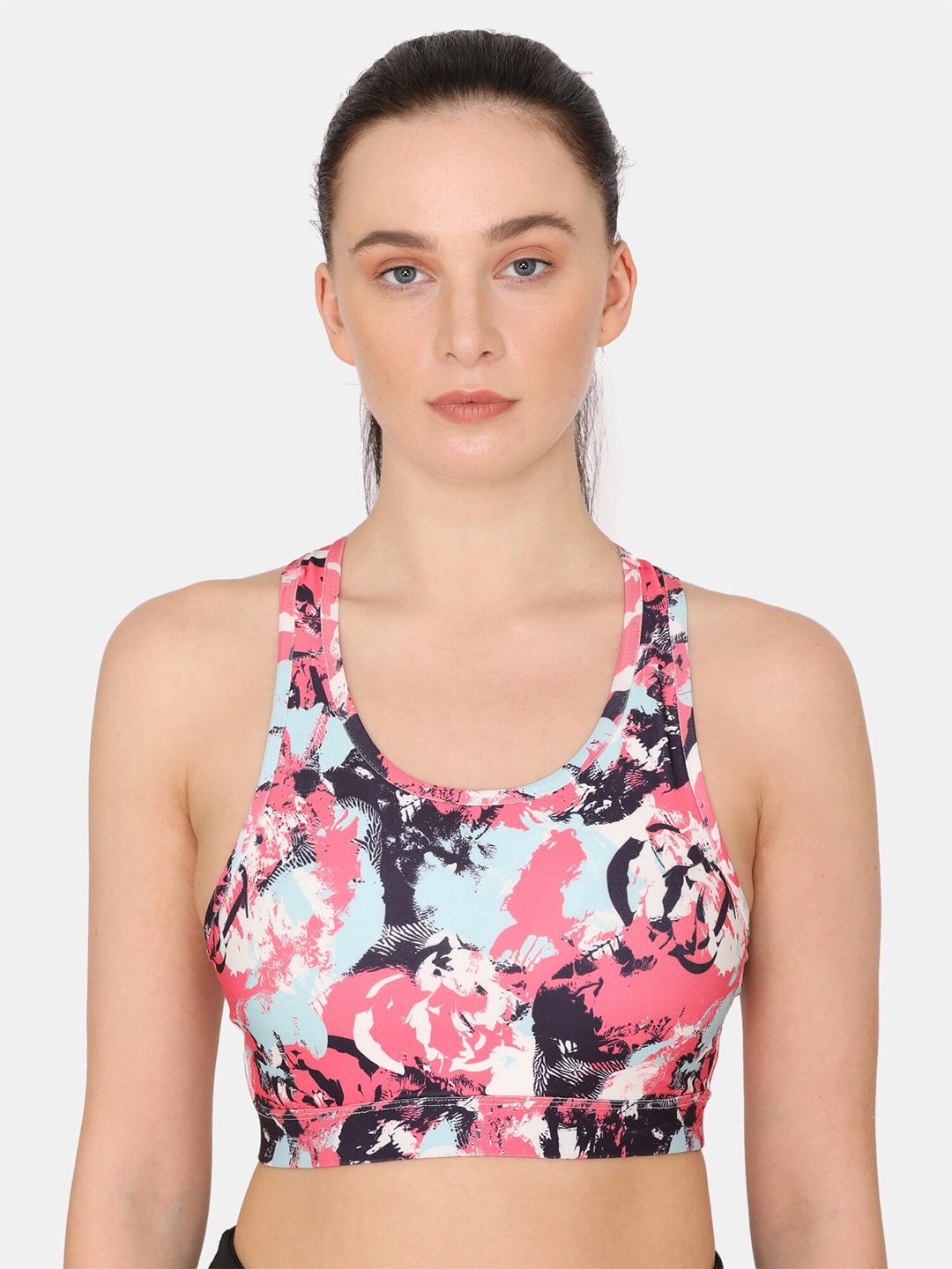 

Zelocity by Zivame Pink & Blue Abstract Sports Bra