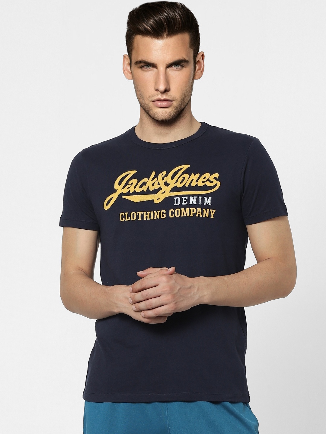 

Jack & Jones Brand Logo Printed Pure Cotton T-shirt, Navy blue