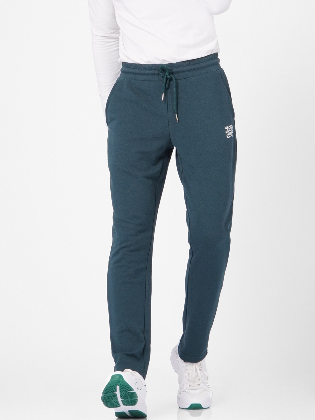 

Jack & Jones Men Mid-Rise Track Pants With Minimal Typography Detail, Teal