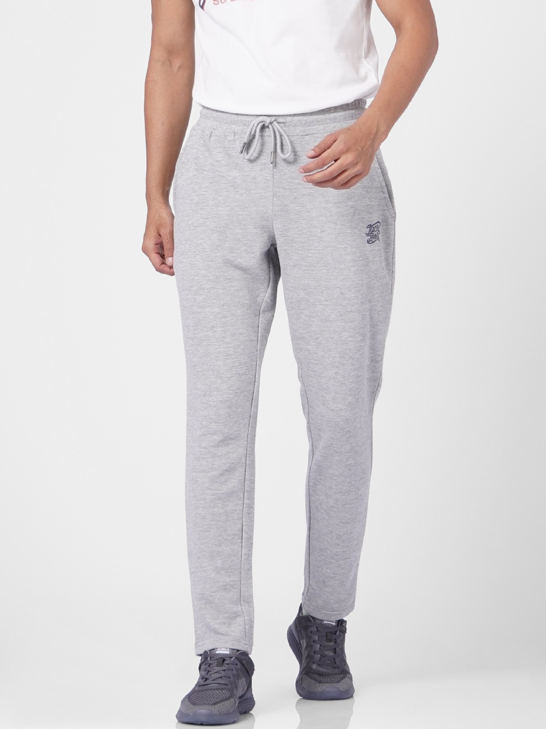 

Jack & Jones Men Mid-Rise Track Pants With Minimal Typography Detail, Grey melange
