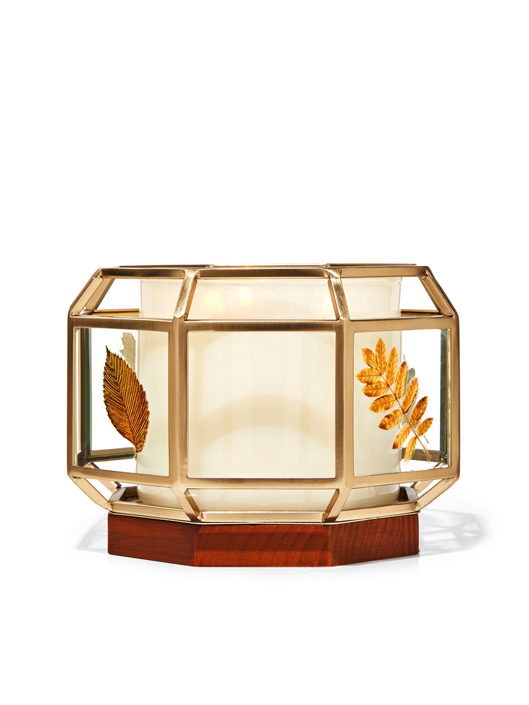 

Bath & Body Works Glass Geometric Fall 3-Wick Candle Holder, Gold