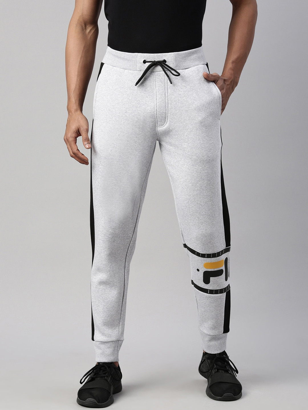 

FILA Men Grey & Black Solid Joggers