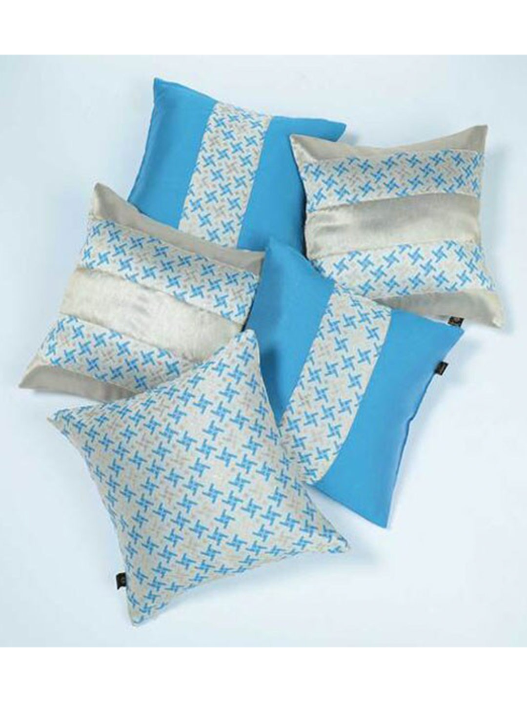 

Lushomes Set Of 5 Geometric Design Square Cushion Covers, Blue
