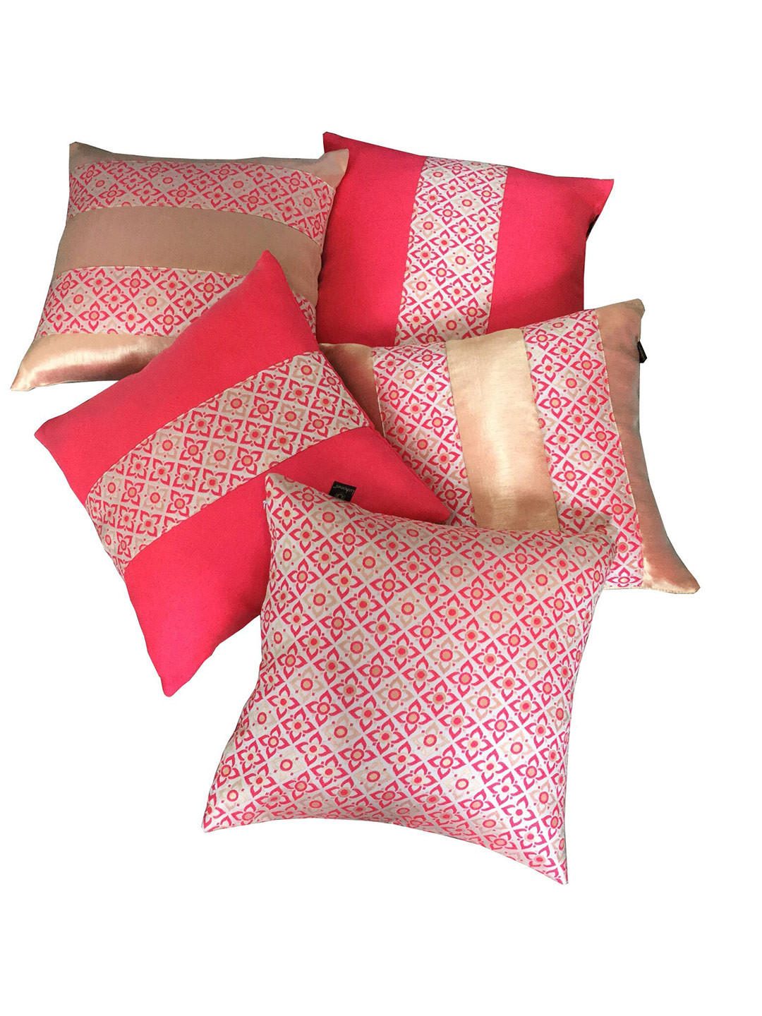 

Lushomes Red & Beige Set of 5 Ethnic Motifs Square Cushion Covers